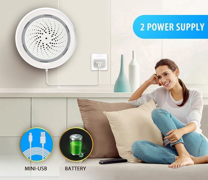 Сирена WiFi з датчиком температури та вологості 100dB TUYA (NAS-AB02W-HT) F10094 фото