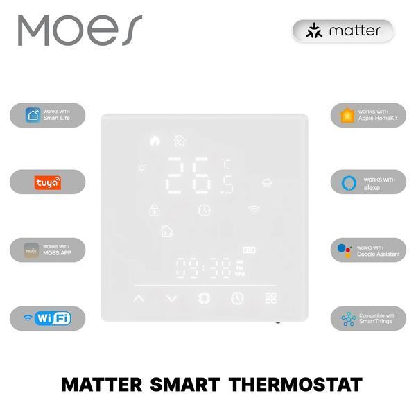 Терморегулятор Matter термостат WIFI електричної теплої підлоги TUYA білий (WHT-S02GB) F10483 фото