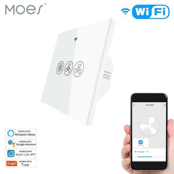 Розумний Wi-Fi регулятор обертів вентилятора Moes TUYA (WRS-EUF-WH) F10544 фото