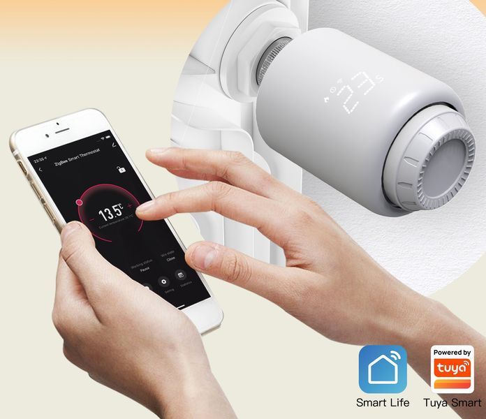 Wi-Fi термостат-термоголовка Moes Tuya Smart для радіатора (WTRV-PJ-603) F10545 фото