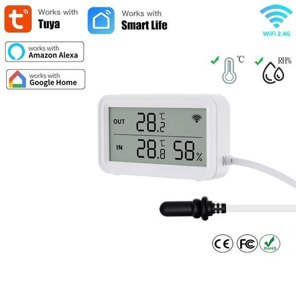 Розумний WiFi датчик температури та вологості Tuya з виносним зондом (ZY-T03Pro) F10550 фото