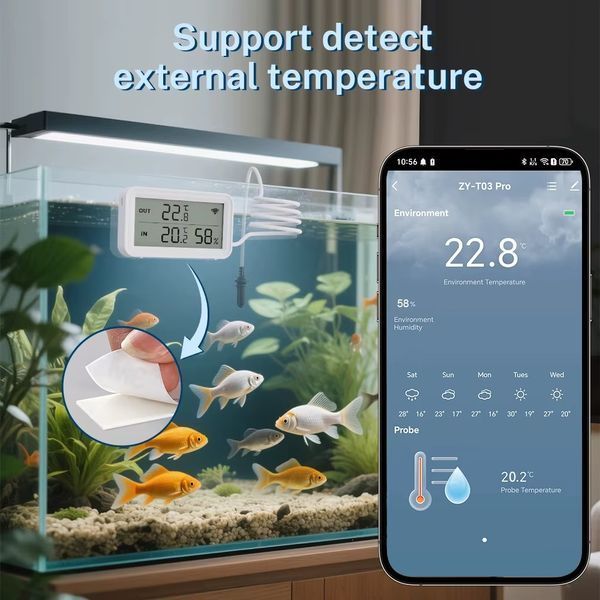 Розумний WiFi датчик температури та вологості Tuya з виносним зондом (ZY-T03Pro) F10550 фото