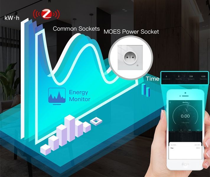 Розумна розетка ZigBee з енергомоніторингом біла Tuya 16A (ZK-EU-W) F10108 фото