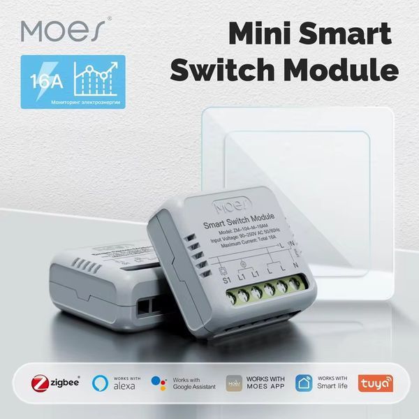 Реле ZigBee міні одноканальне з енергомоніторингом Tuya (ZM-104-M-16AM) F10497 фото