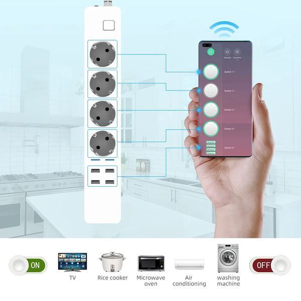 Розумний подовжувач живлення Wi-Fi TUYA на 4 розетки та 4 USB (F10355) F10355 фото