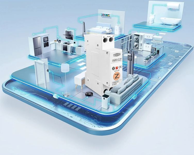 Zigbee автоматичний вимикач TUYA 1-63А з енергомоніторингом та захистом (TOB9Z-VAP VA) F10379 фото