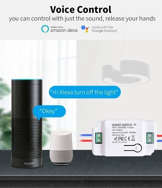 Беспроводной выключатель с реле WIFI RF433 белый 1 линия (WHD01-W) F10404 фото