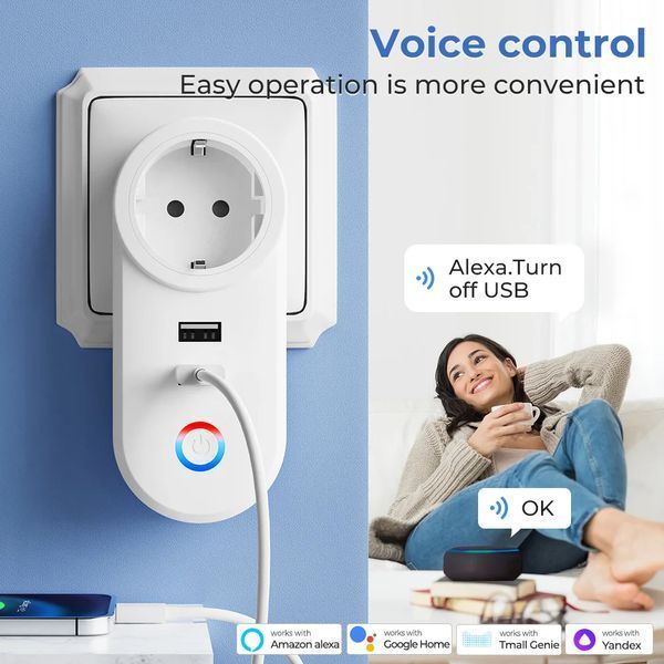 Розумна розетка WiFi 16A з USB TUYA (F10358) F10358 фото