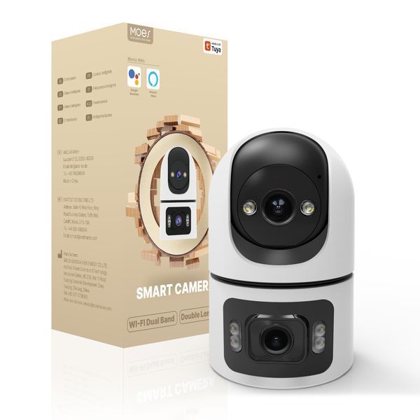 Умная поворотная Wi-Fi IP-камера Moes Tuya Smart с двойным объективом 4 Мп (Q09XM8) F10502 фото