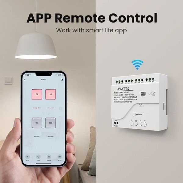 Четырехканальное реле WiFi с сухим контактом Tuya (7-32В DС) F10267 фото