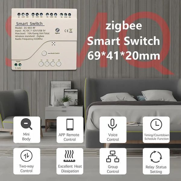 Чотириканальне реле Zigbee з сухим контактом Tuya (85-250В АС) F10269 фото