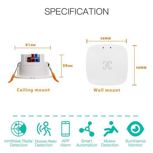 Датчик присутності людини WiFi TUYA стельовий (F10409) F10410 фото