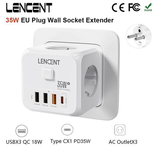 Сетевой фильтр 35W тройник 7 в 1 LENCENT (PA037EU-PD) F10363 фото