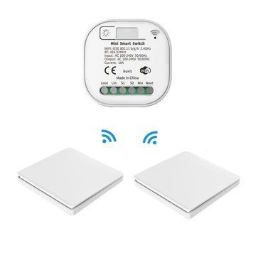 Проходной беспроводной выключатель WIFI RF433 с реле белый не требует батарейки (WHM07) F10411 фото