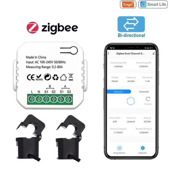 Цифровий лічильник електроенергії ZigBee двоканальний 80A TUYA (F10367) F10367 фото