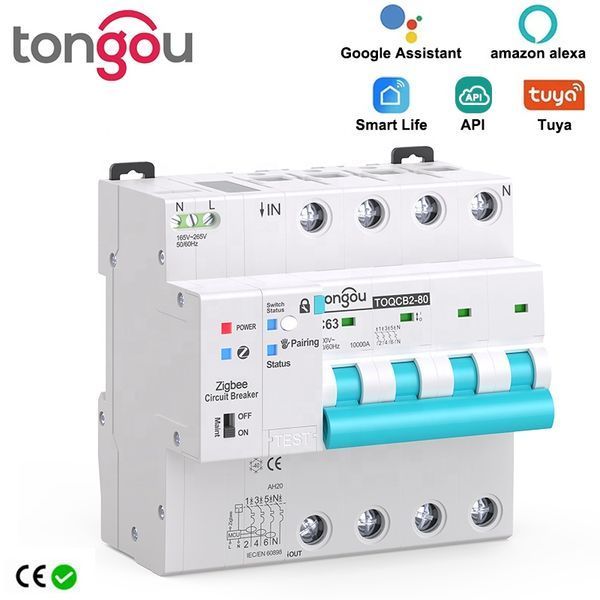 Zigbee автоматический трехфазный выключатель 63А с защитой и энергомониторингом TUYA (TOQCB2-80-Z) F10528 фото