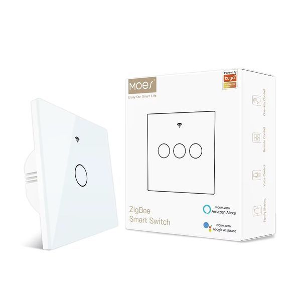Cенсорный выключатель ZigBee на одну линию белый Tuya (F10084) F10084 фото