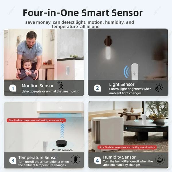 Датчик 4 в 1 присутствии человека, температуры, влажности и яркости Zigbee TUYA (ZG-204ZV) F10479 фото